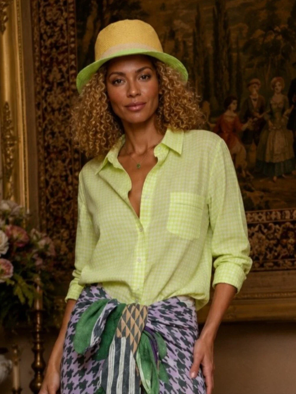 Vintage J.CREW Lime Green Gingham Button Front Shirt XS